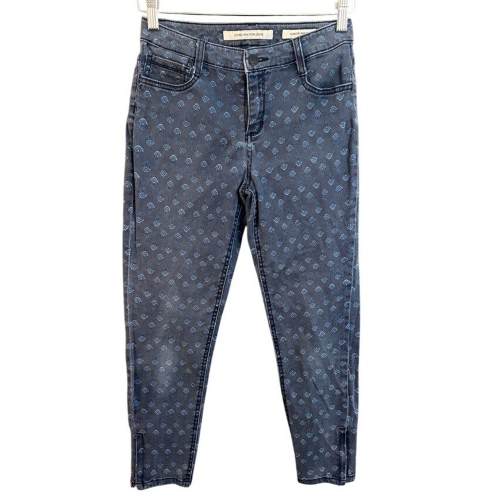 Jones New York Jeans Bleecker Ankle Zip Blue Patterned Skinny Pants Petite 4